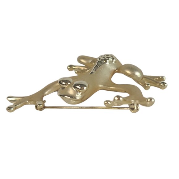 Vintage Brushed Gold Tone Frog Brooch Metal Pin Large Cute Animal Estate - Picture 5 of 6